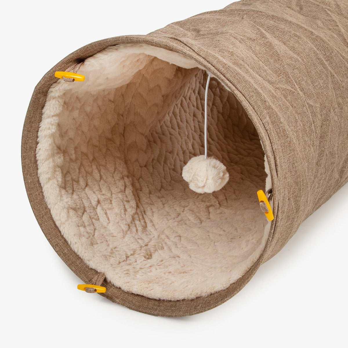CanadianCat Luxury Cat Tunnel, In Beige Fabric With Plush Fabric Inner | at Made Moggie
