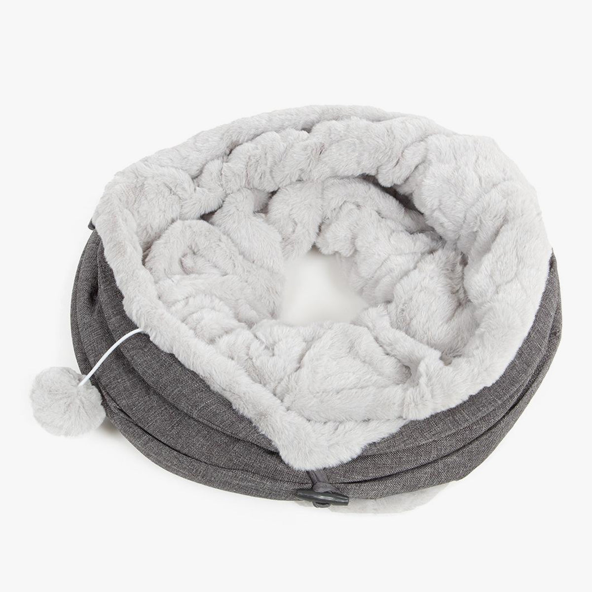 CanadianCat Collapsible Cat Tunnel, In Grey Fabric With Plush Fabric Inner | at Made Moggie