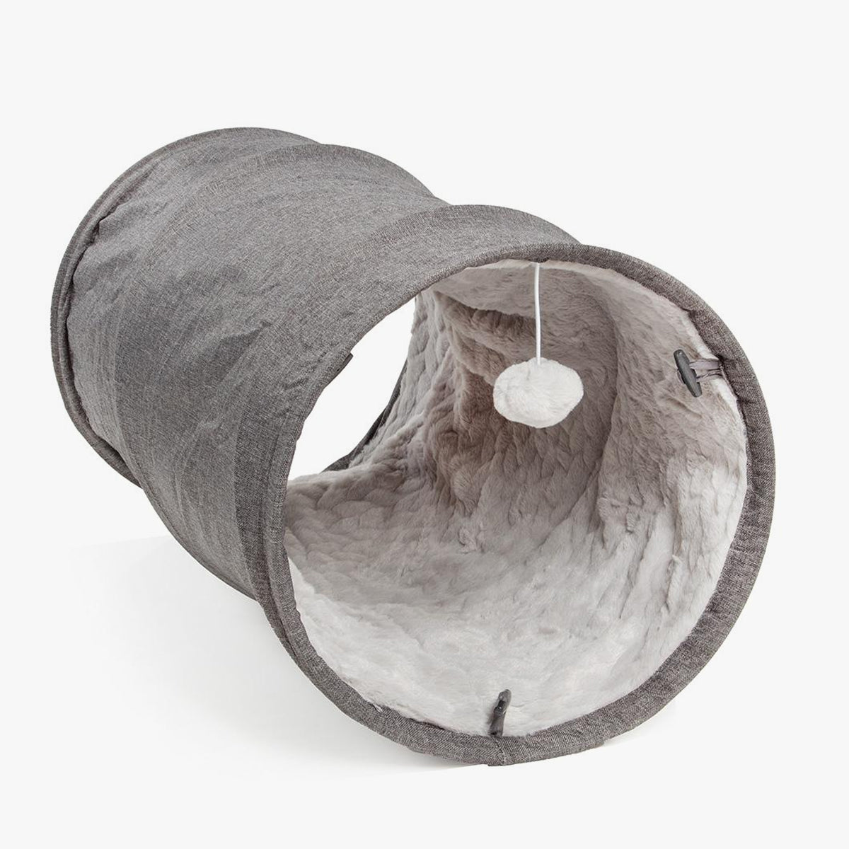 CanadianCat Cat Tunnel, In Grey With Plush Fabric Inner | at Made Moggie