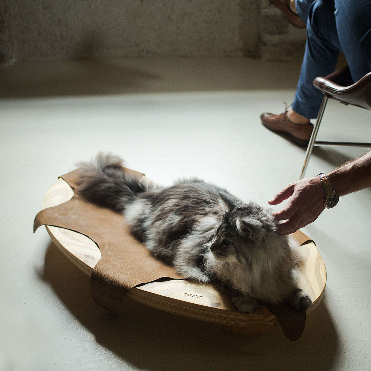 Brandodesign Wood Cat Bed, In Large Size With Leather Cover | at Made Moggie
