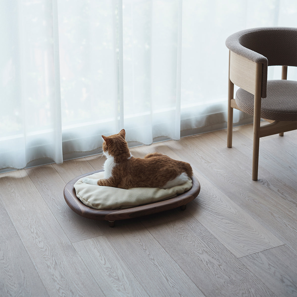 Karimoku Cat Luxury Raised Cat Bed, With Real Wood Base & Cushion | at Made Moggie