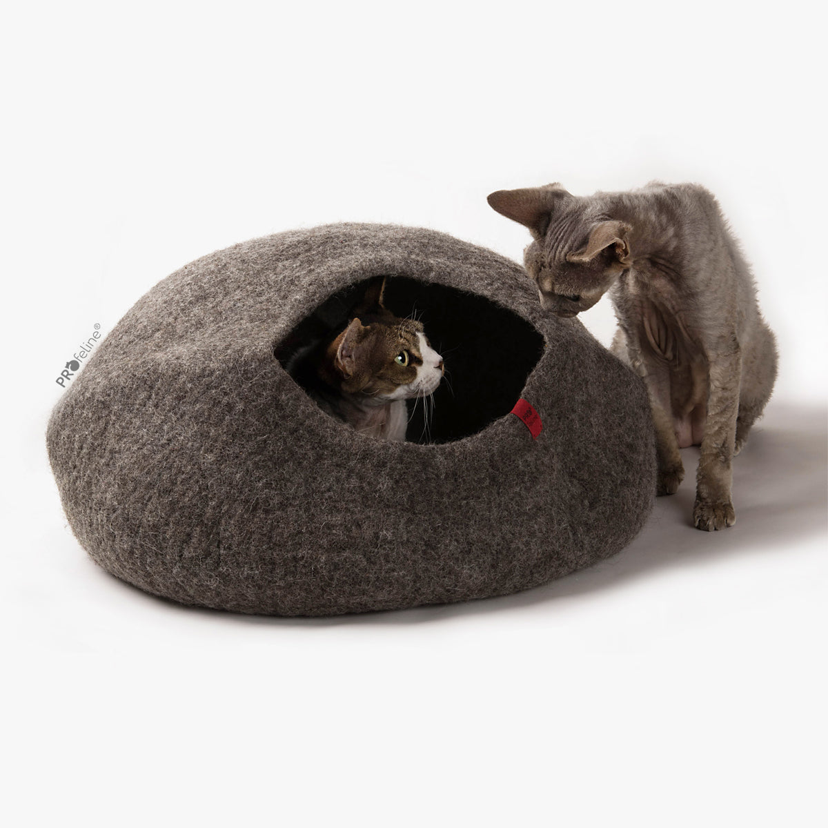 Profeline Felted Cat Cave Bed, Handmade With Eco Friendly Grey Wool | at Made Moggie
