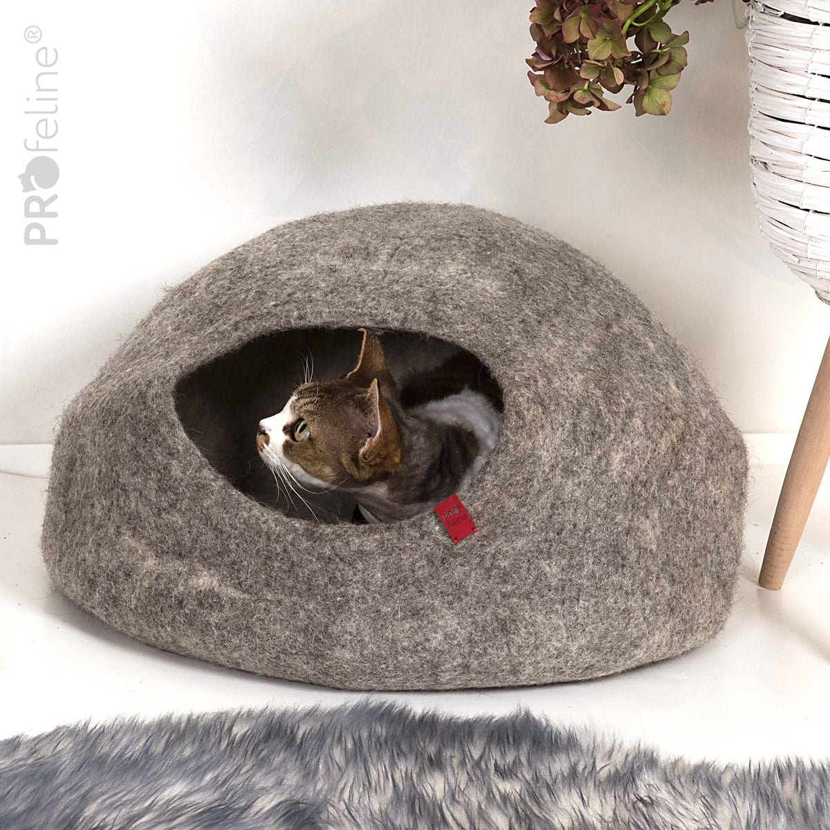 Profeline Felted Cat Cave, Large Size In Grey Wool | at Made Moggie