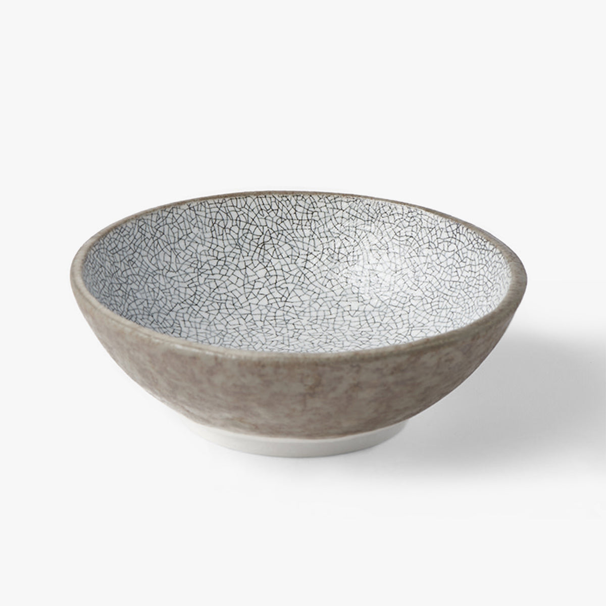 MIJ Round Crazed Grey Ceramic Cat Bowl, In White, Grey & Tan | at Made Moggie