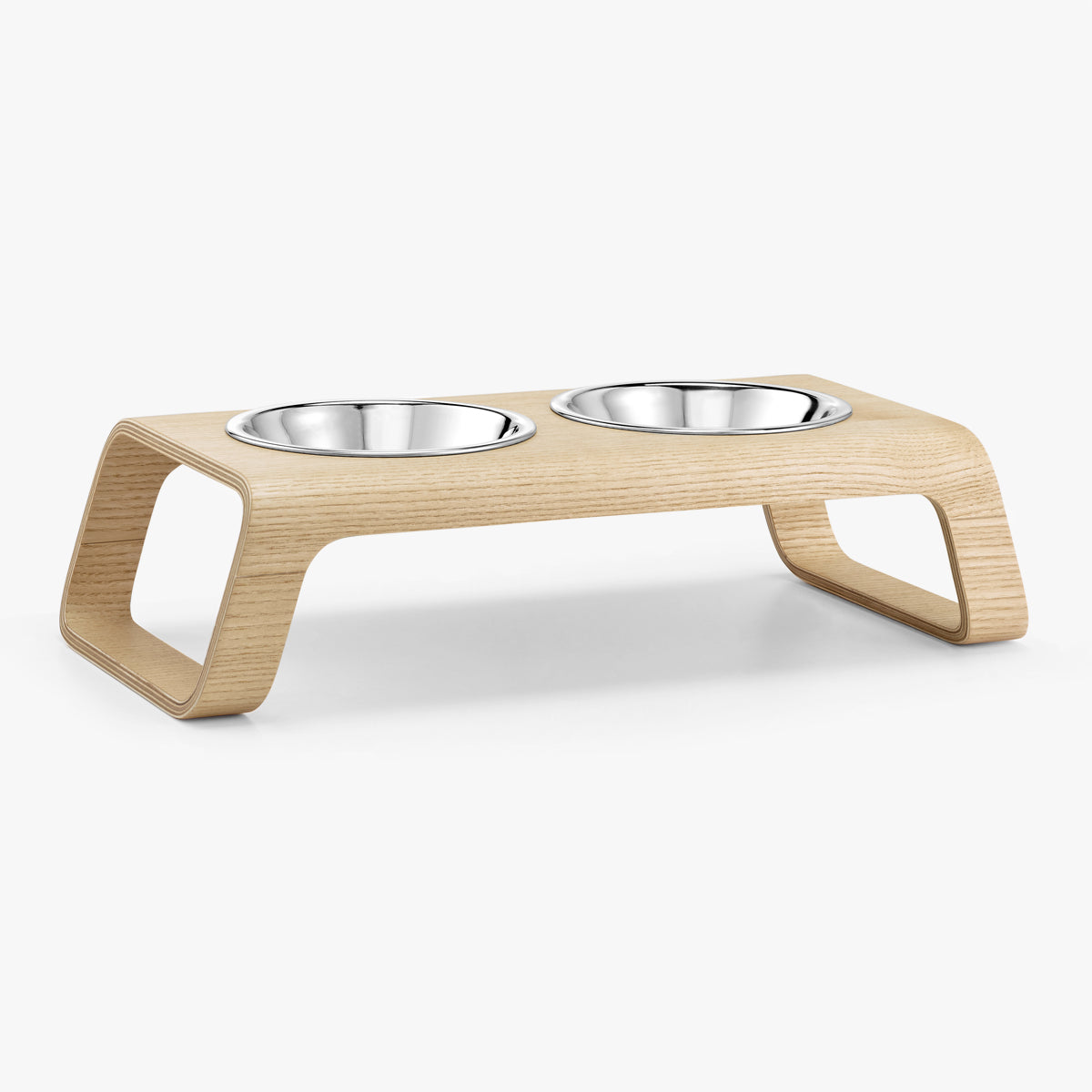 MiaCara Double Cat Bowl Stand, In Wood & Stainless Steel | at Made Moggie