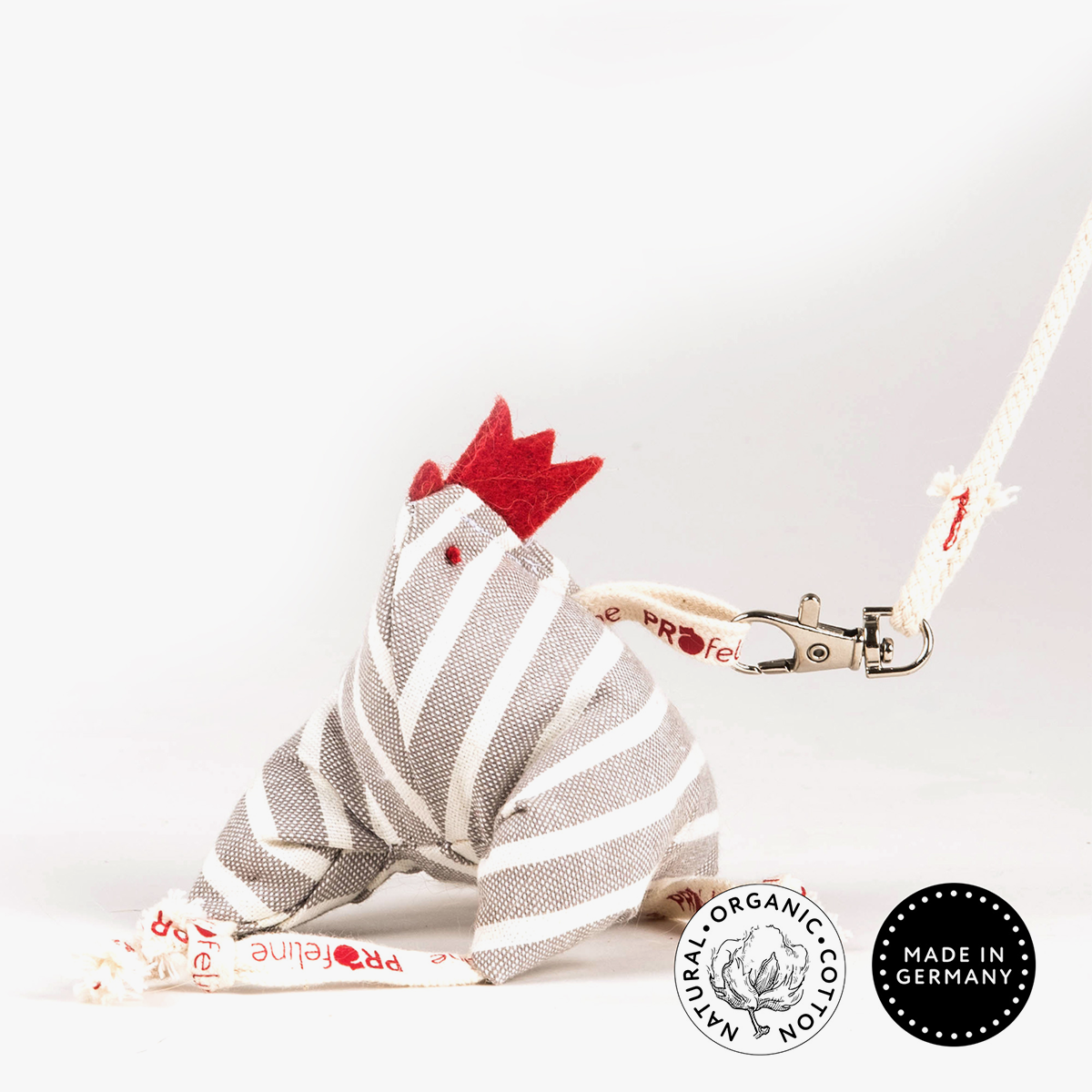 Profeline Catnip Funny Chicken Cat Toy, In Striped Cotton Fabric | at Made Moggie
