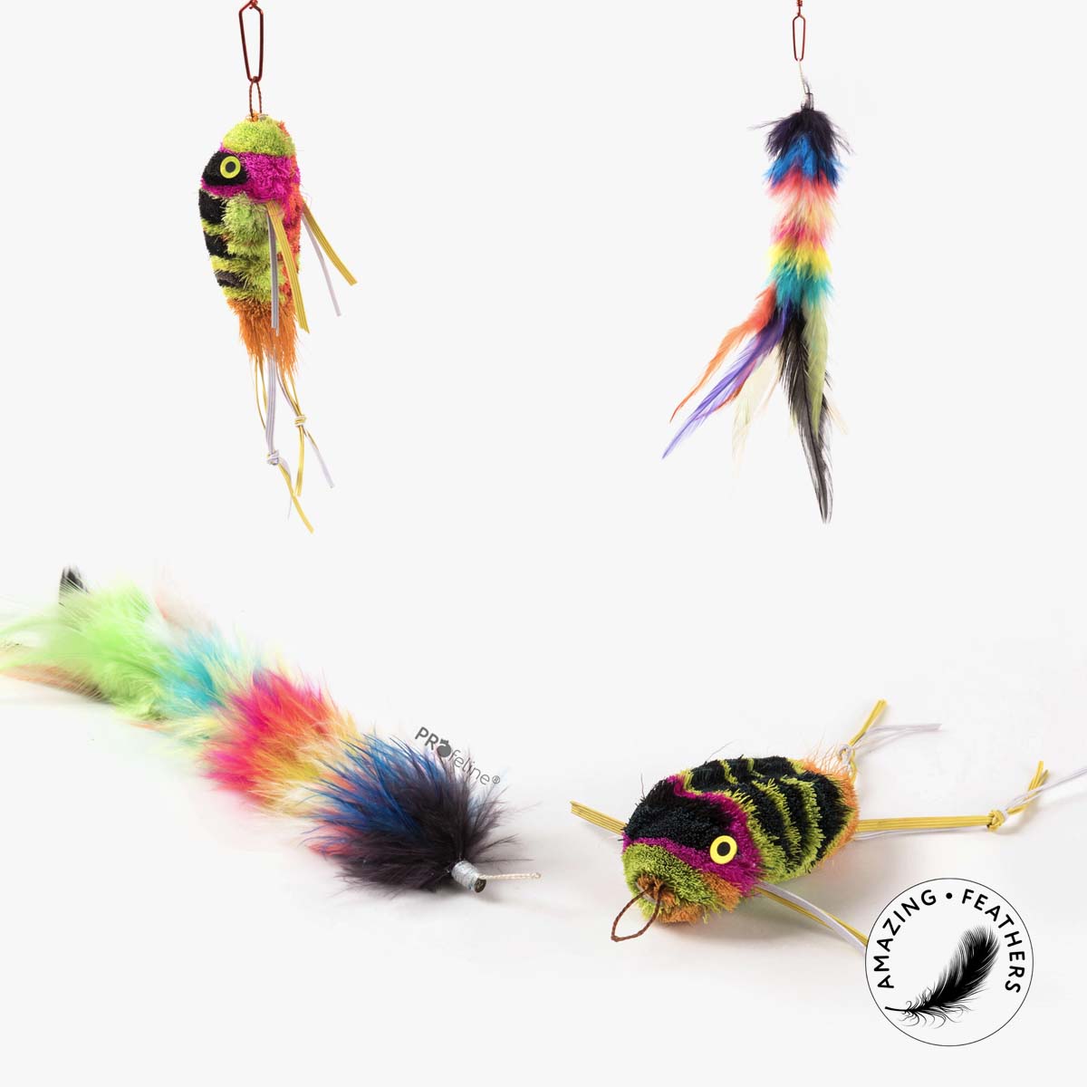 Profeline Colourful Edition Cat Toy Set, With Frog & Feather Toy | at Made Moggie