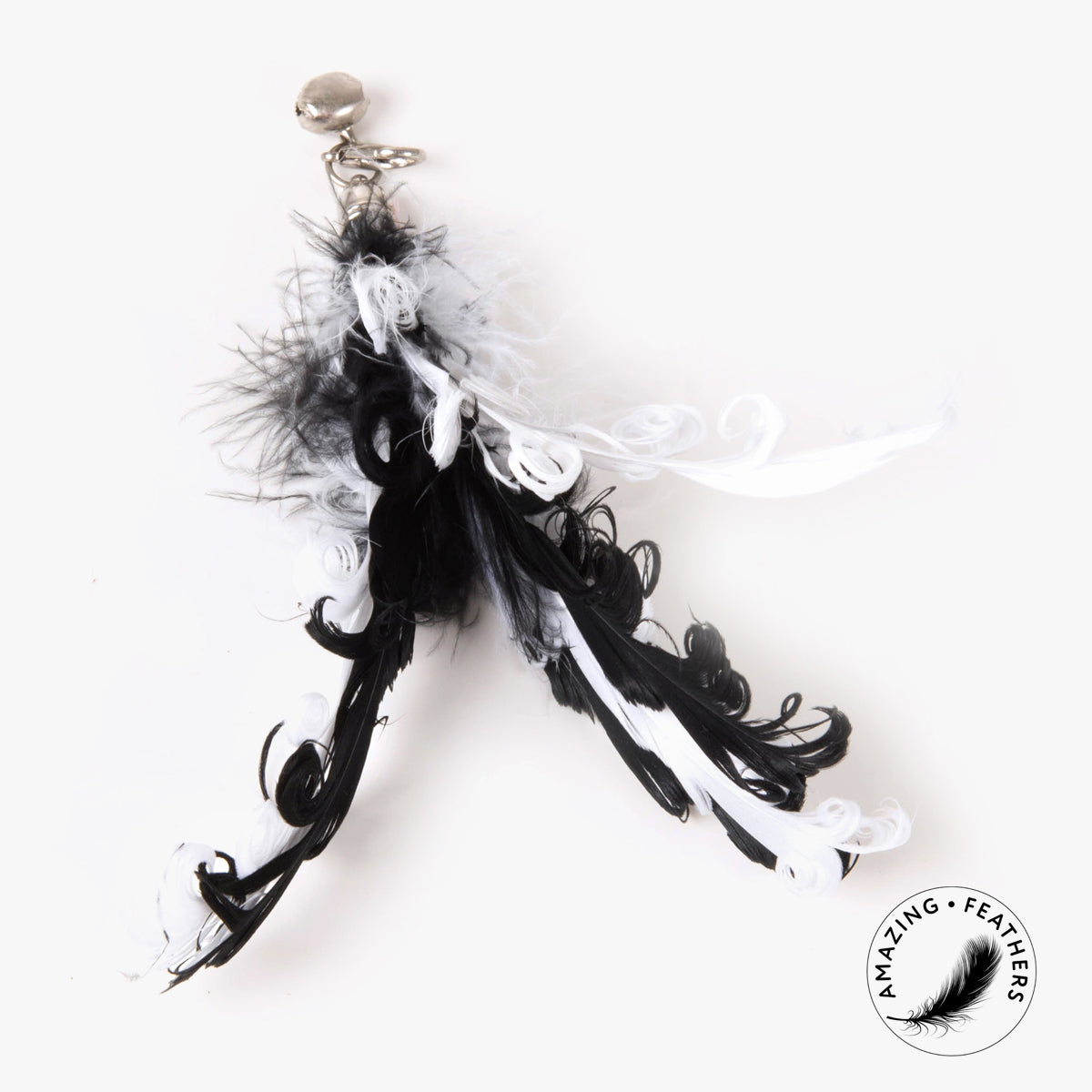 Profeline Curly Feather Toy For Cats, In Black & White | at Made Moggie
