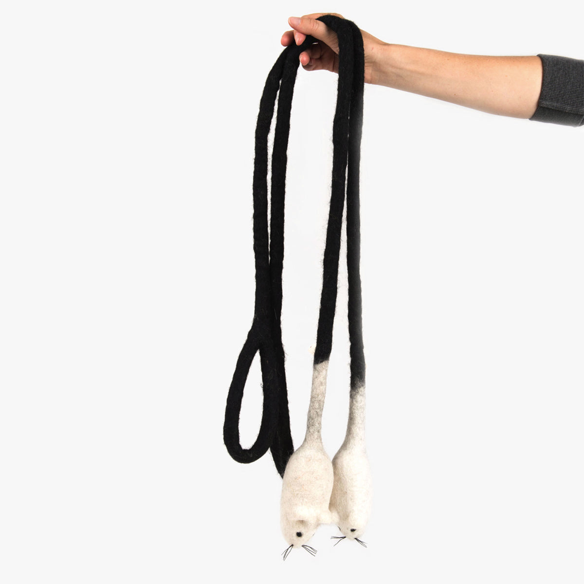 Profeline Woolly Long Mouse Cat Toy, In Black & White Wool Felt | at Made Moggie