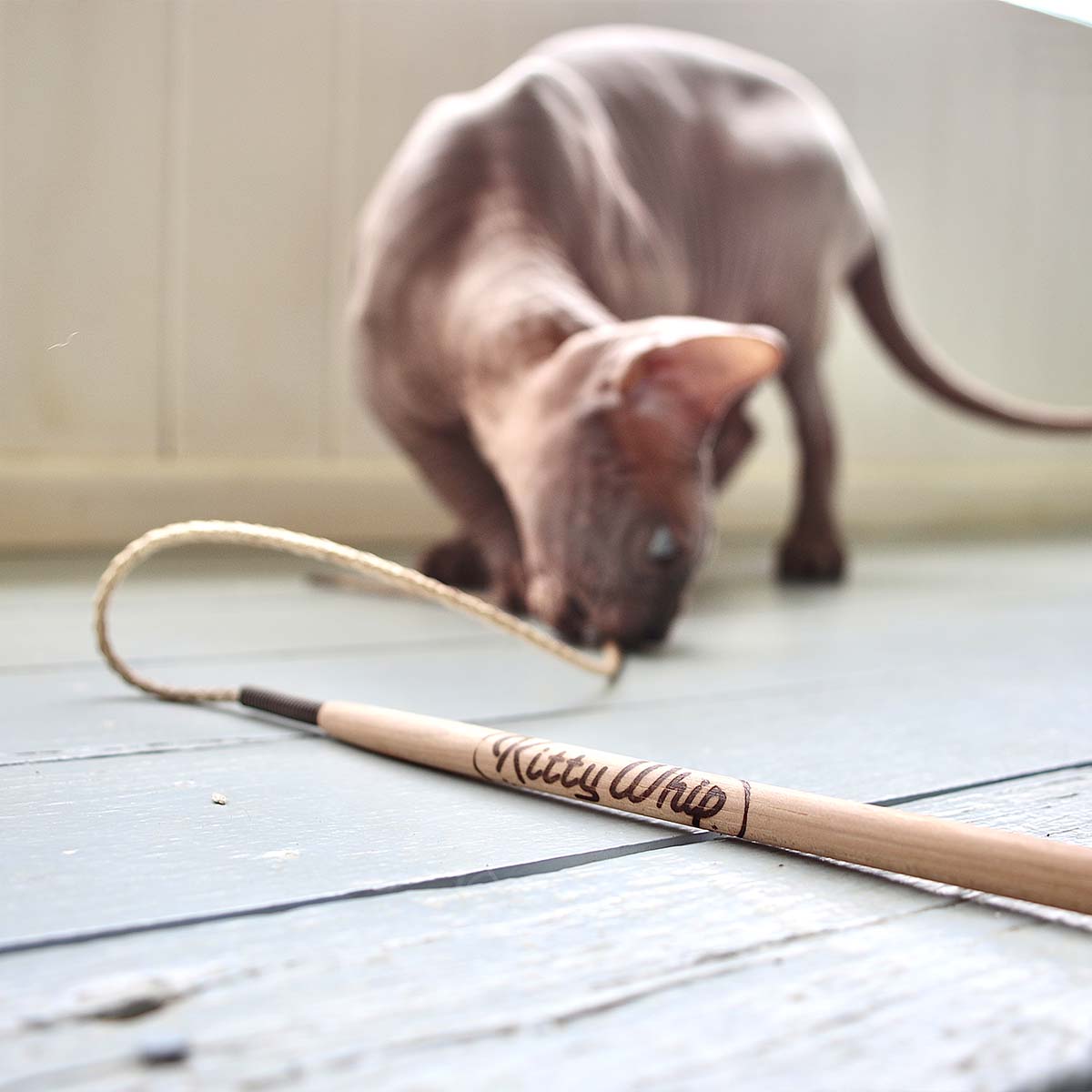 KittyWhip Wood Cat Toy, With Cotton Rope String | at Made Moggie