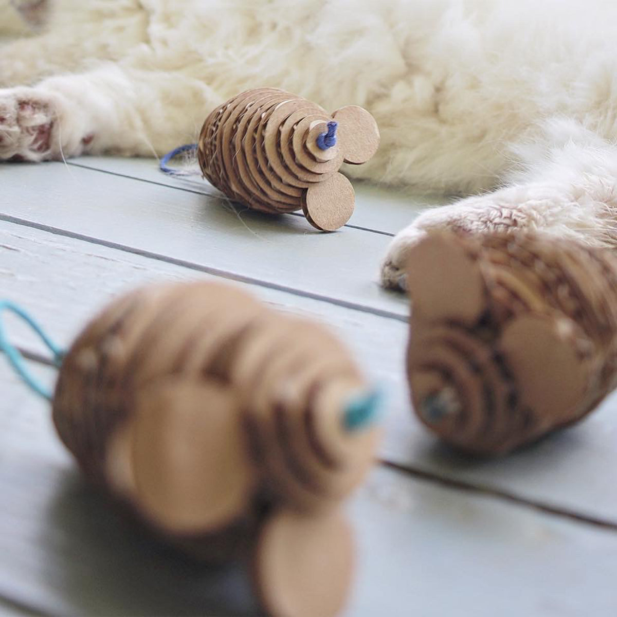 Cacao Pets Cute Mice Cat Toy, Handmade In Natural Cardboard | at Made Moggie