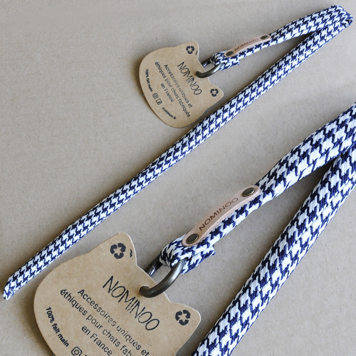 Nominoo Cat Wand Toy, Handmade With Leather, Wood & Houndstooth Fabric | at Made Moggie