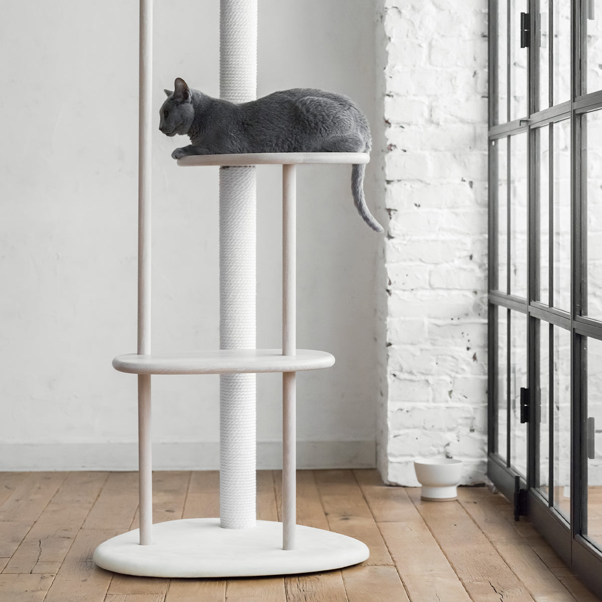 Karimoku Cat Solid Wood Cat Tree, In White | at Made Moggie