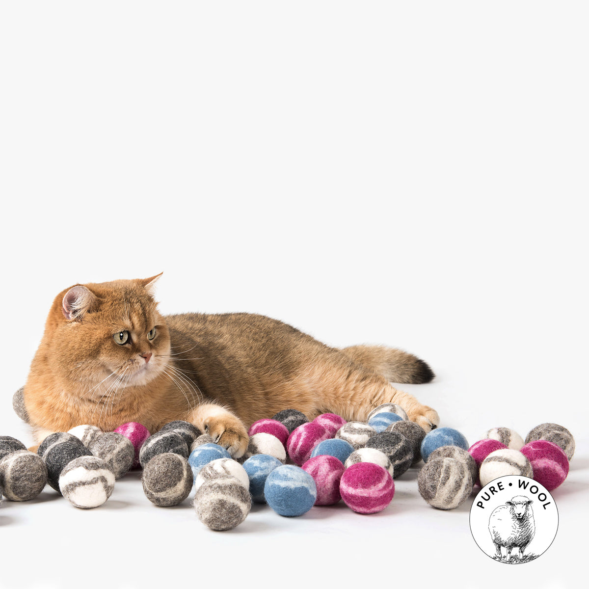 Profeline Ball Cat Toy, Rolling Stones In Grey & White Felted Wool | at Made Moggie