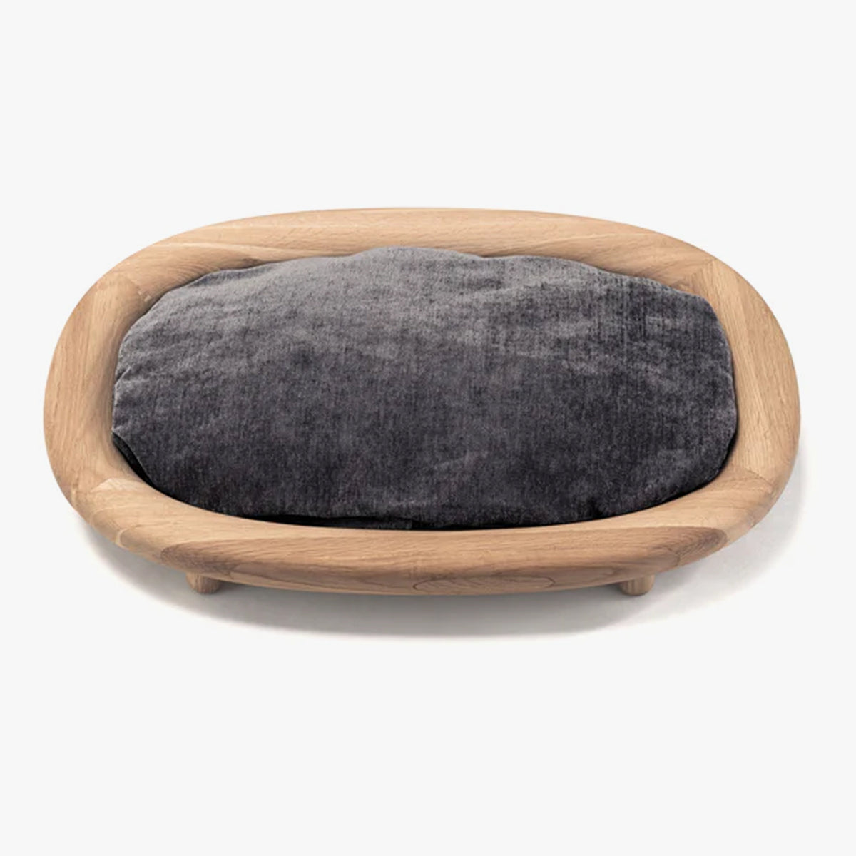 Karimoku Cat Luxury Cat Bed, With Solid Wood Frame & Dark Grey Cushion | at Made Moggie