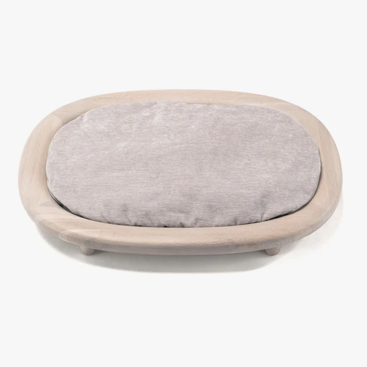 Karimoku Cat Wood Cat Bed, With Raised Base & White Plush Cushion | at Made Moggie