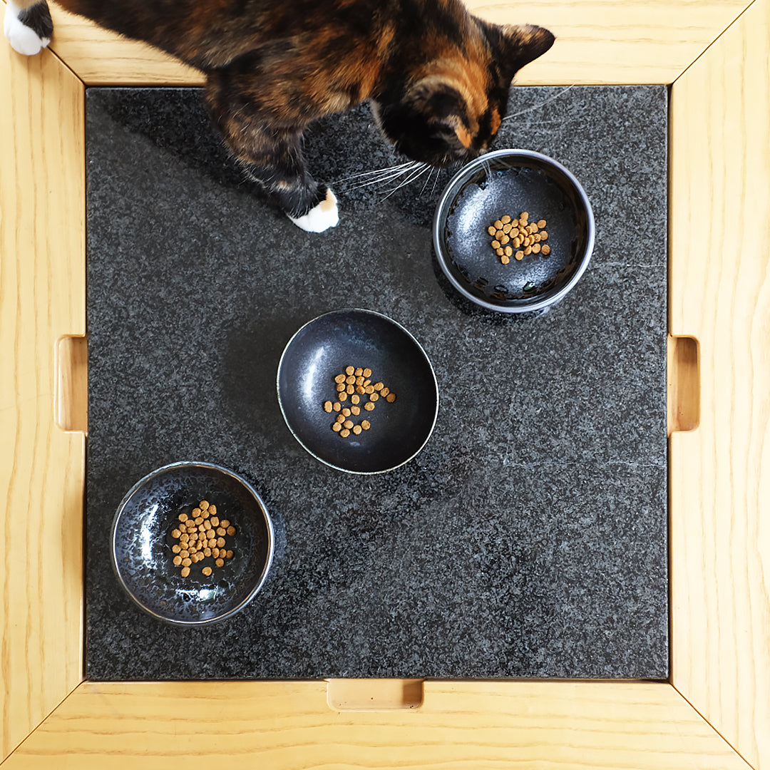 MIJ Ceramic Cat Food Bowl, In Black Oval Shape | at Made Moggie