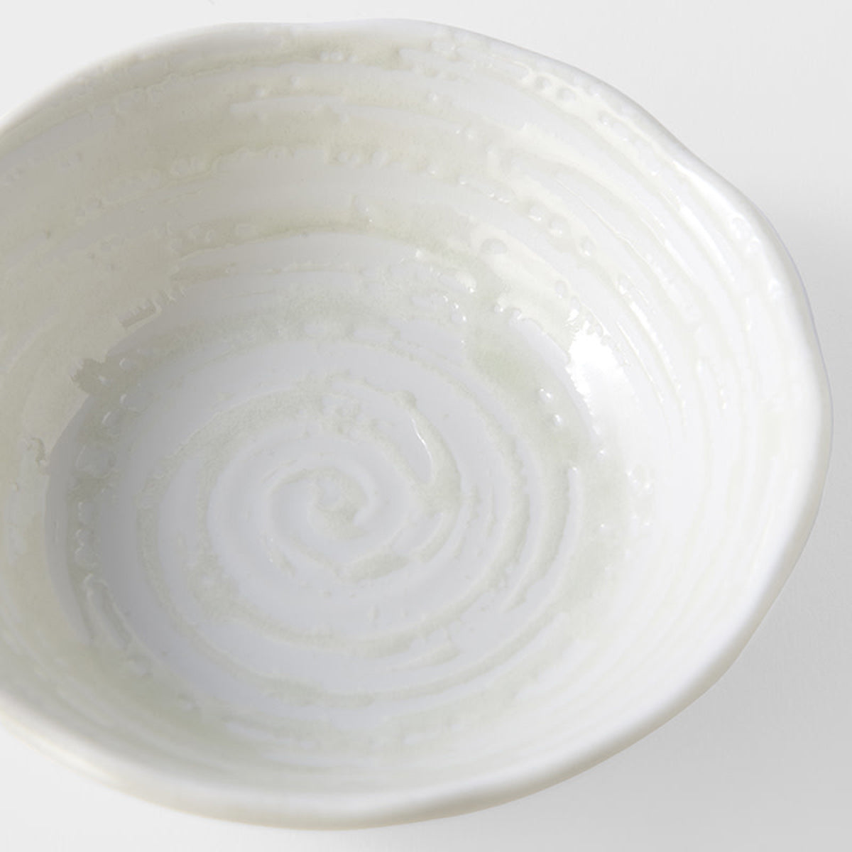 MIJ Round Spiral Glaze Ceramic Cat Bowl, In White | at Made Moggie