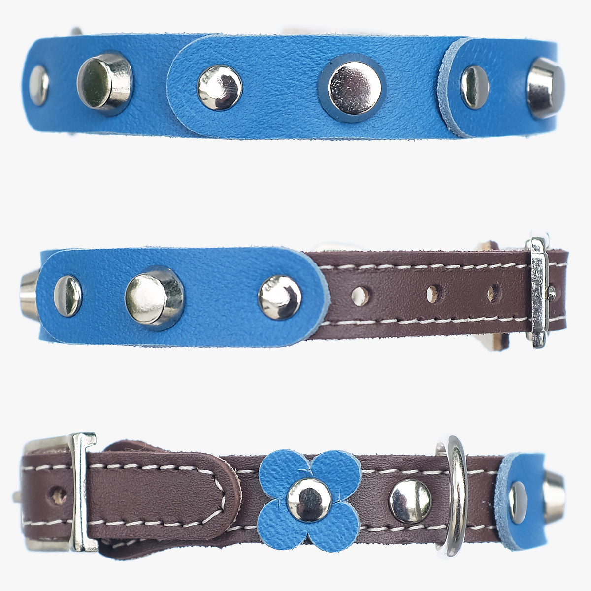 Superpipapo Blue Studded Luxury Leather Cat Collar, In Blue & Brown | at Made Moggie