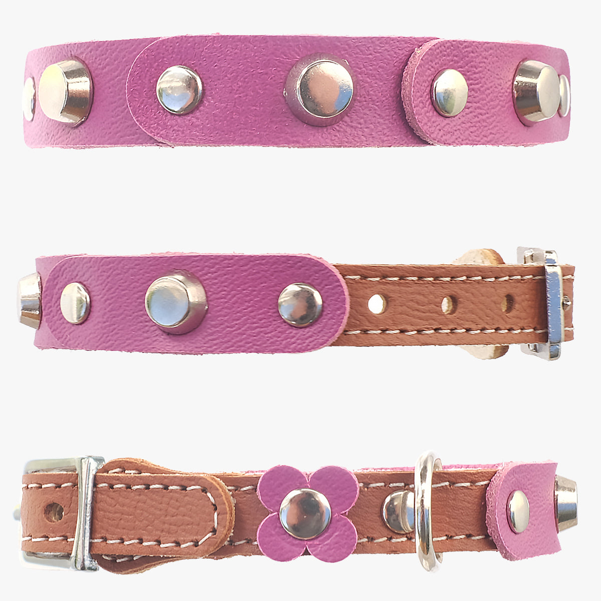 Superpipapo Purple Studded Luxury Leather Cat Collar, With Brown Base | at Made Moggie