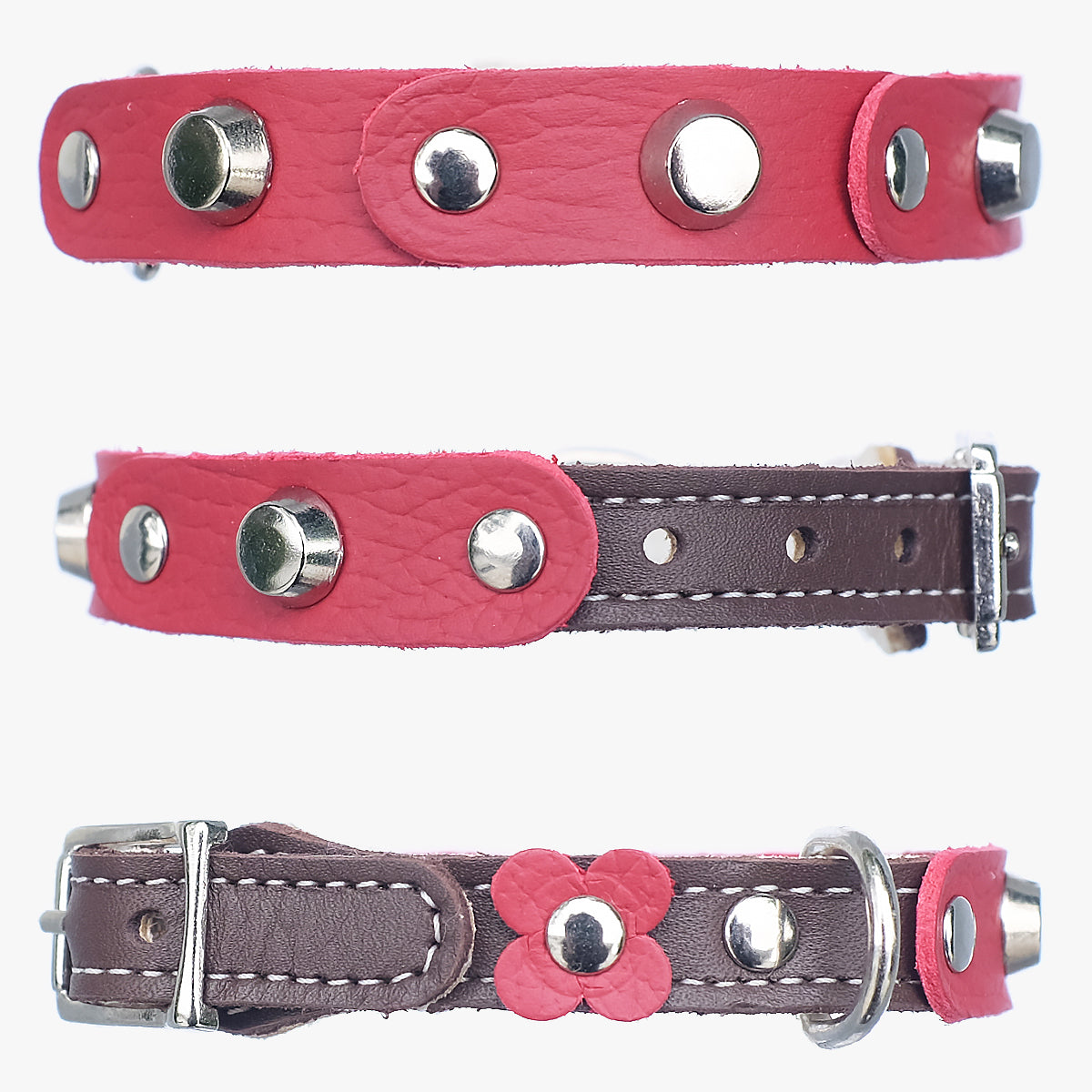 Superpipapo Red Luxury Leather Cat Collar, In Red & Brown With Studs | at Made Moggie