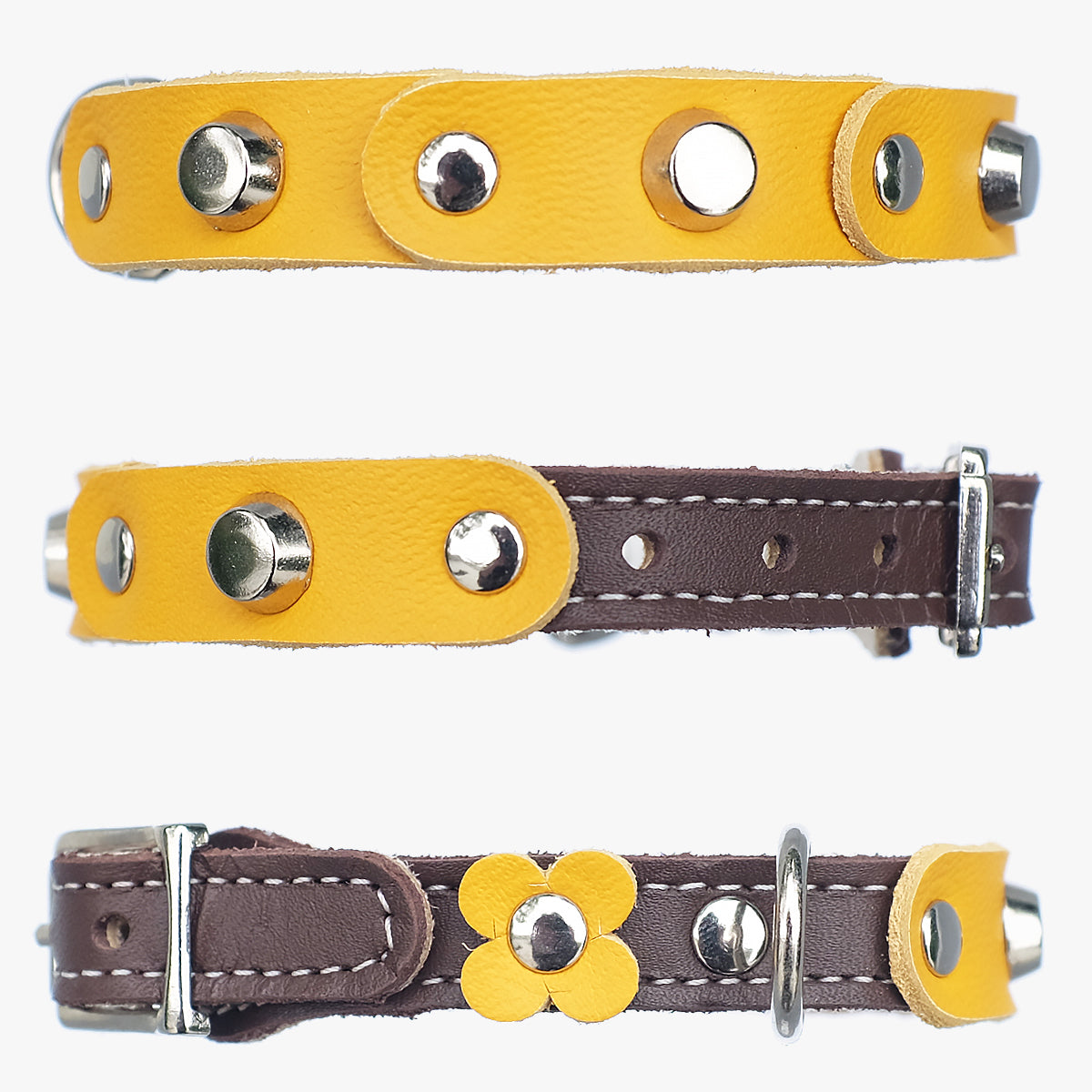 Superpipapo Yellow Studded Luxury Leather Cat Collar, In Yellow & Brown | at Made Moggie
