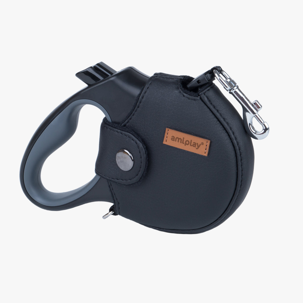 Amiplay Retractable Lead 5m, With Black Vegan-Leather Cover | at Made Moggie