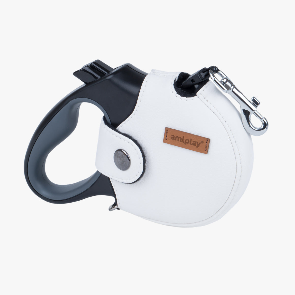 Amiplay 5m Retractable Lead, With White Vegan-Leather Cover | at Made Moggie