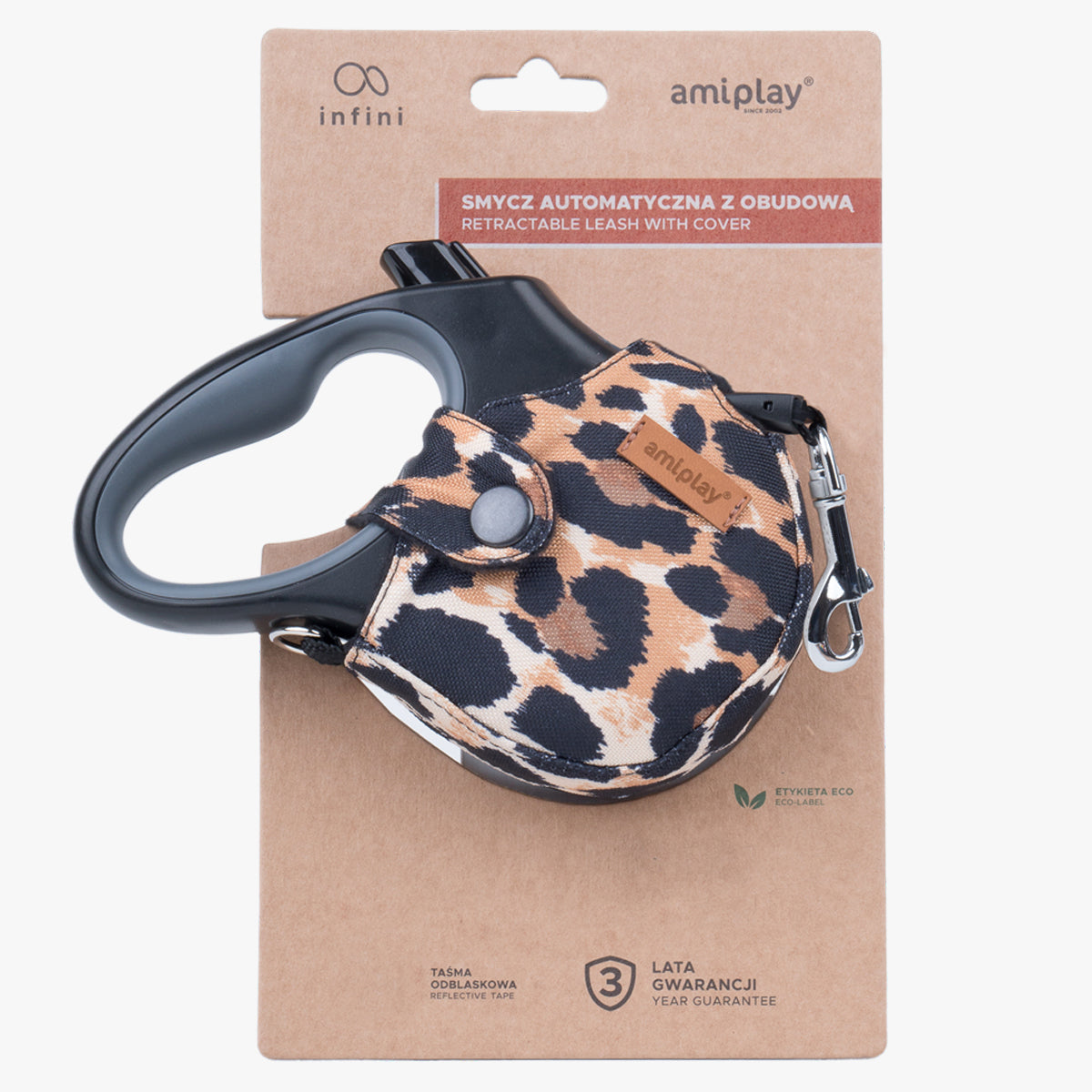 Amiplay 5m Retractable Leash, With Leopard-Print Cover | at Made Moggie