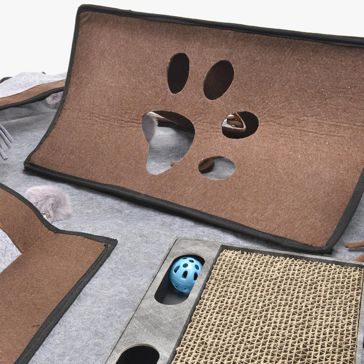 CanadianCat Extra Large Activity Rug Coleen With Tunnels & Scratch Board, In Felt Fabric | at Made Moggie