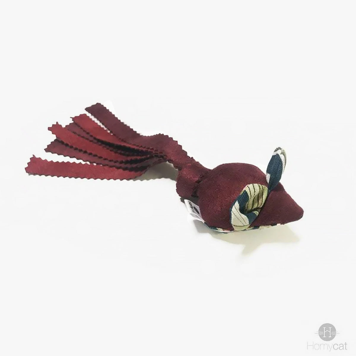 Homycat Cat Toy, Catnip Mouse In Burgundy Fabric With Ribbon Tail | at Made Moggie