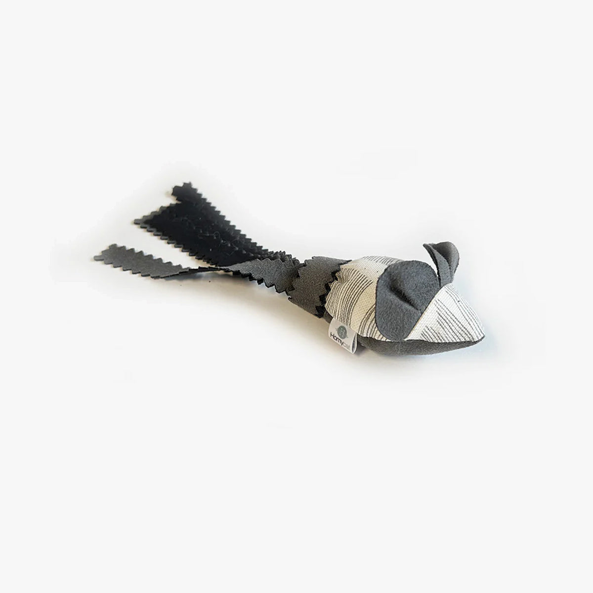 Homycat Cat Toy, Catnip Mouse In Grey Fabric With Ribbon Tail | at Made Moggie