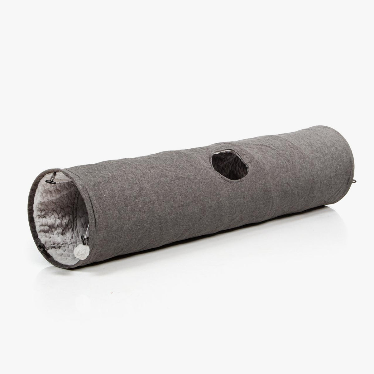 CanadianCat Extra Long Cat Tunnel, In Grey Fabric With Plush Fabric Inner | at Made Moggie