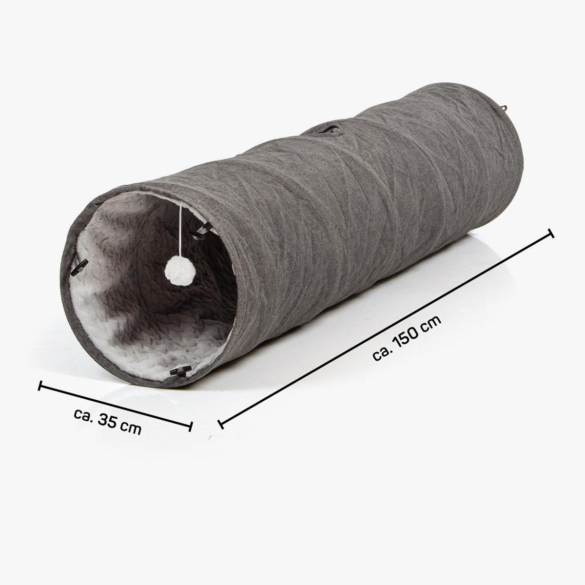 CanadianCat Extra Long Cat Tunnel, In Grey Fabric With Plush Fabric Inner | at Made Moggie