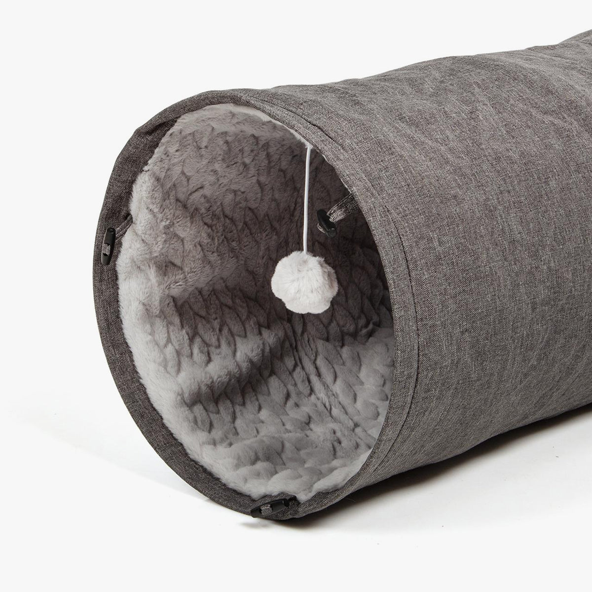 CanadianCat Large Cat Tunnel, In Grey Fabric With Plush Fabric Inner | at Made Moggie
