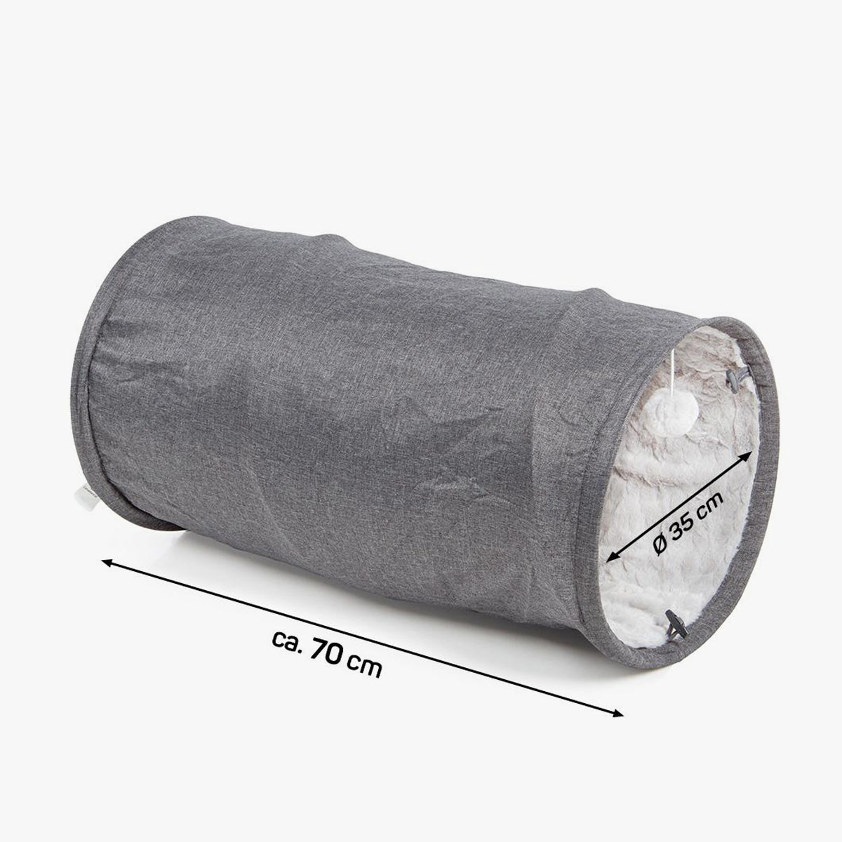 CanadianCat Luxury Cat Tunnel, In Grey Fabric With Plush Fabric Inner | at Made Moggie