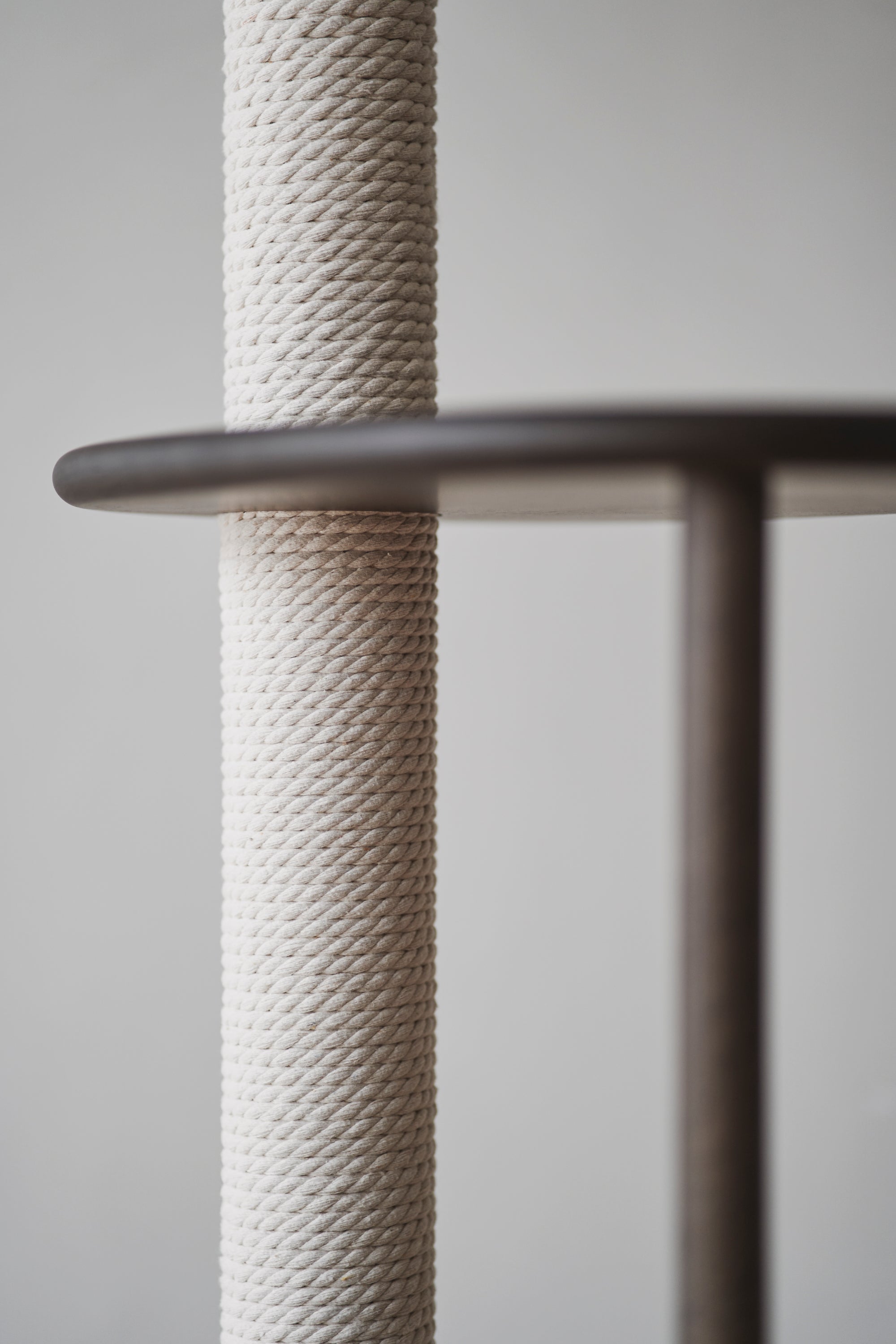 Karimoku Cat Tall Scratching Tree, In Smoked Oak With Cotton Cat Scratching Post | at Made Moggie