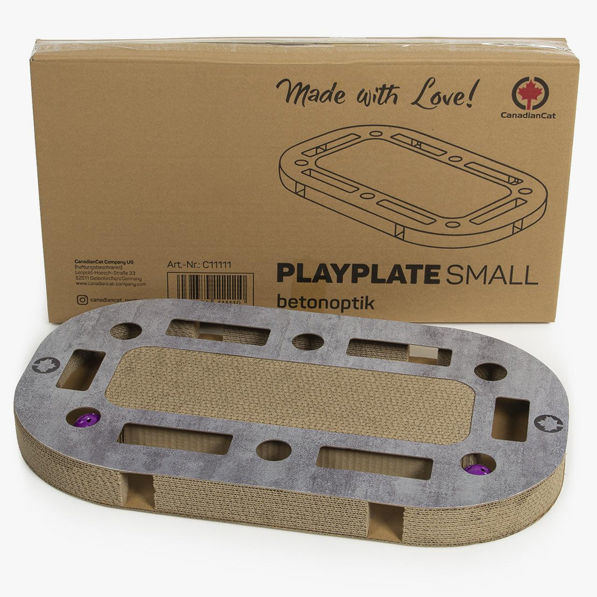 CanadianCat PlayPlate Small Cardboard Scratcher in Concrete Grey Finish for Kittens | at Made Moggie