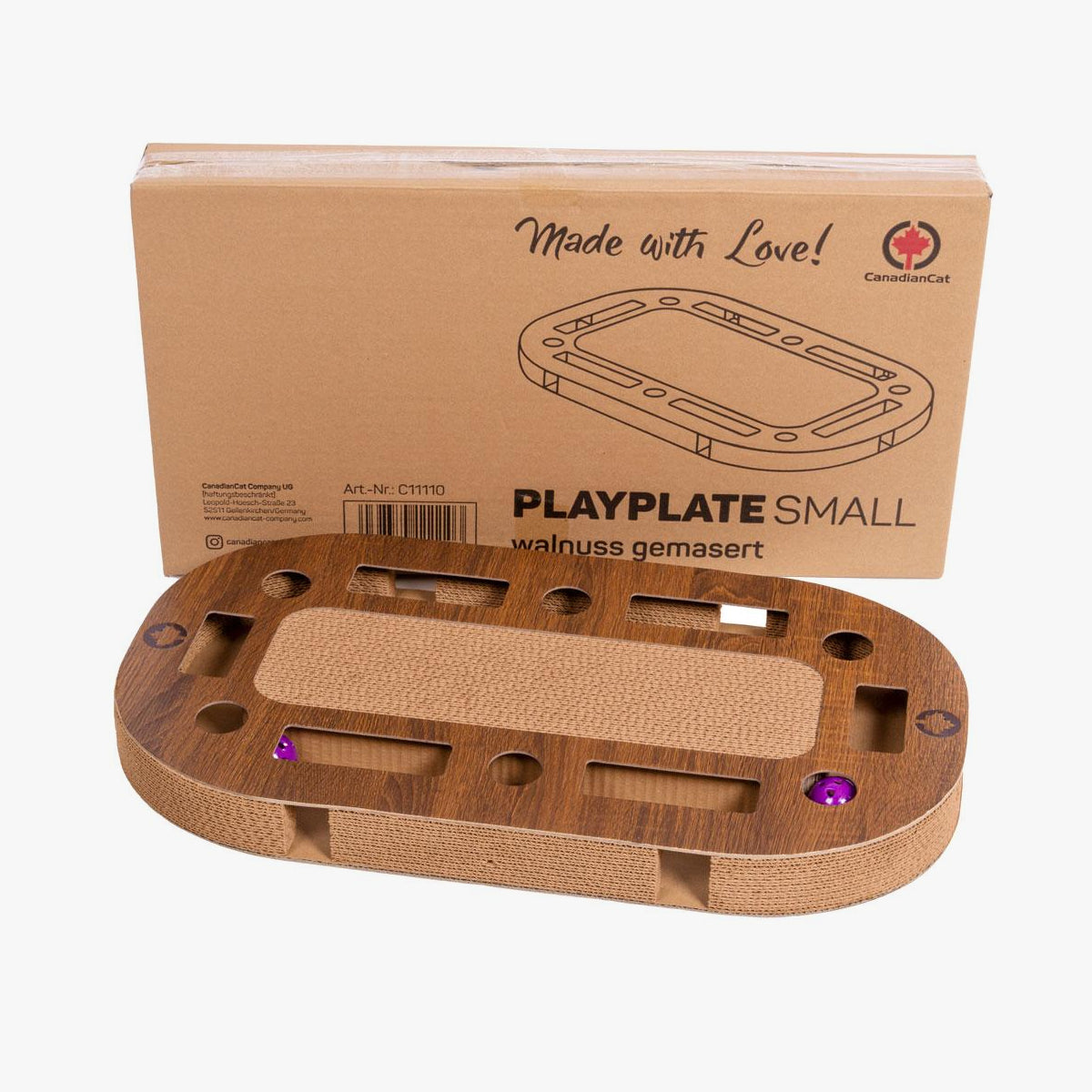 CanadianCat PlayPlate Small Cardboard Scratcher in Walnut Finish for Kittens | at Made Moggie