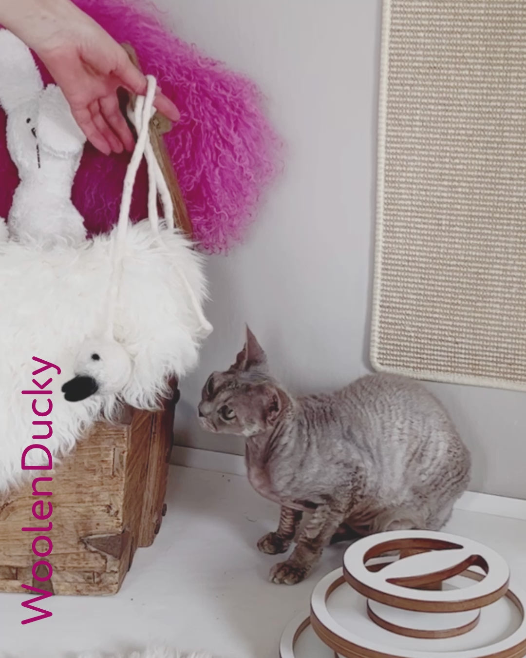 Profeline Woollen Ducky, Ball Cat Toy On Long Felt Wool Rope | at Made Moggie