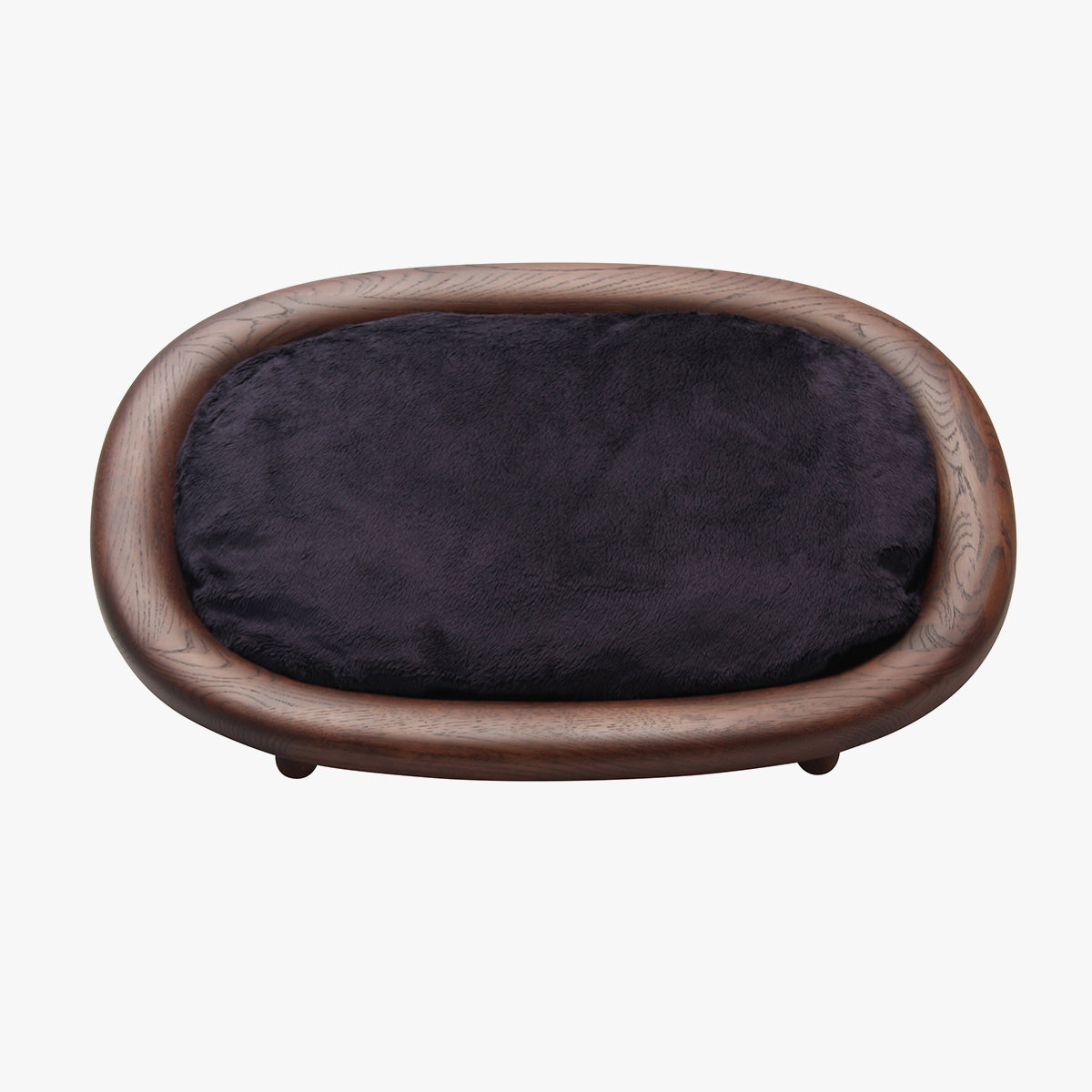 Karimoku Cat Luxury Cat Bed In Oak Wood, With Blue Velvety Cushion | at Made Moggie