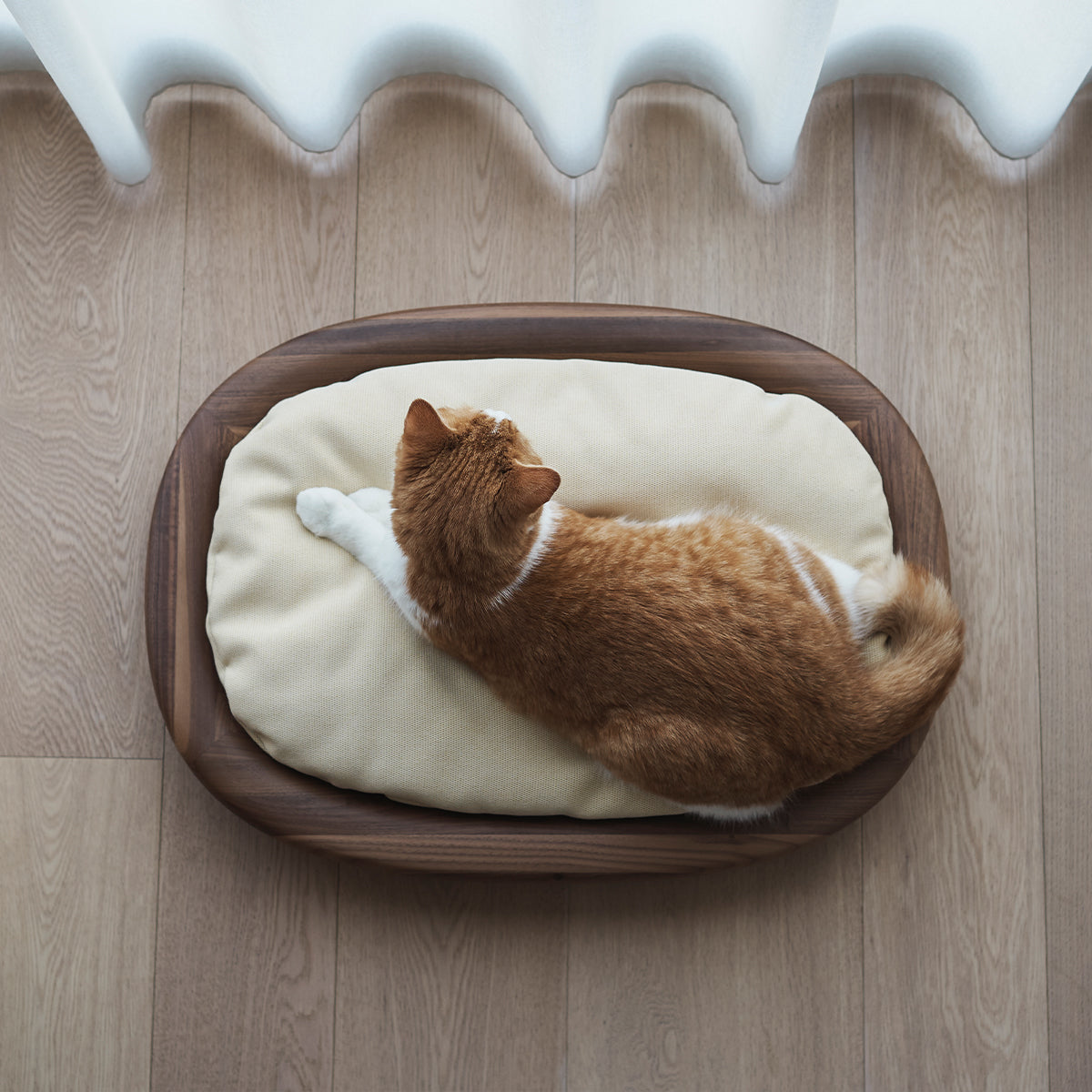 Karimoku Cat Luxury Cat Bed, In Walnut Wood With Cushion | at Made Moggie