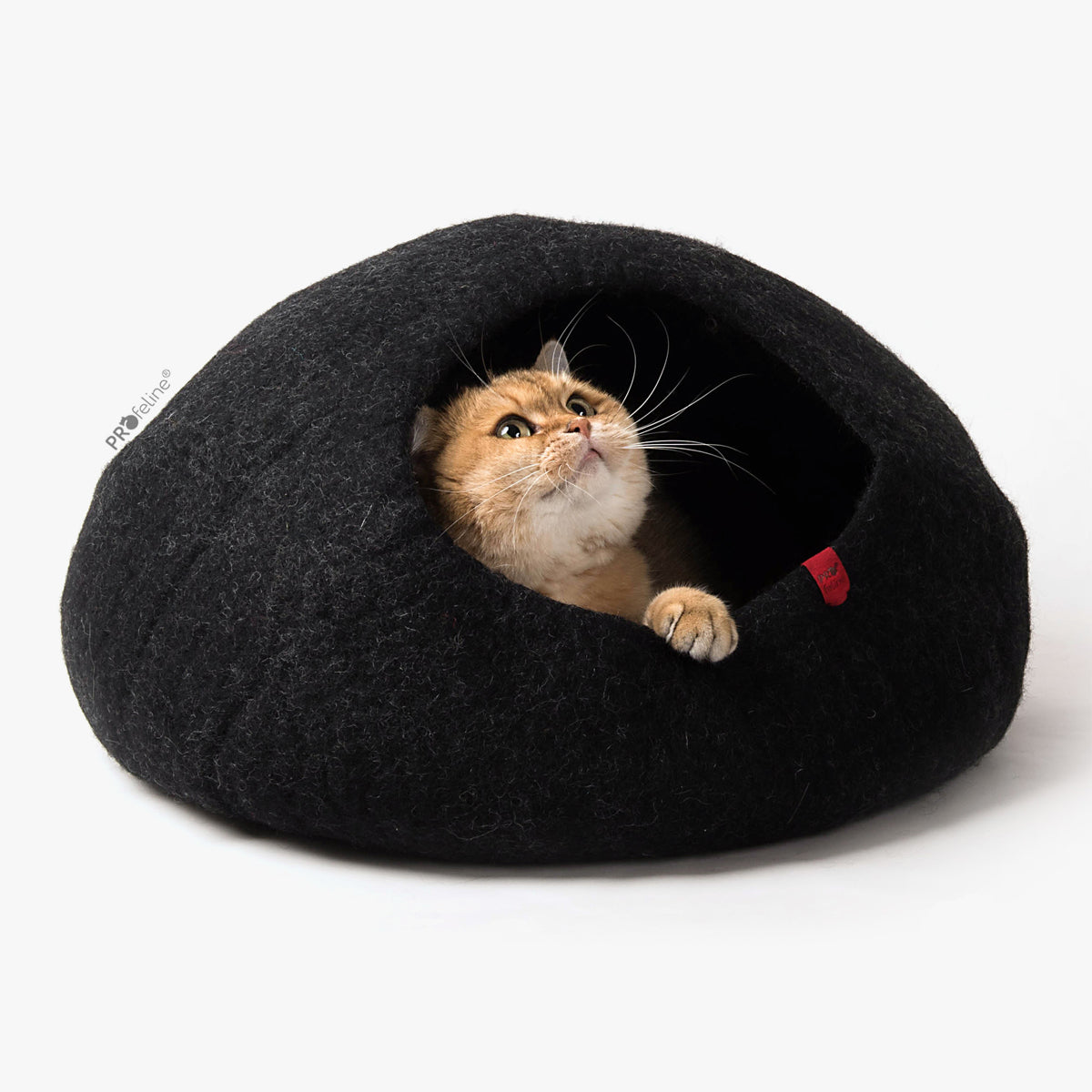 Profeline Wool Cat Cave Bed, Large Size In Black | Buy at Made Moggie
