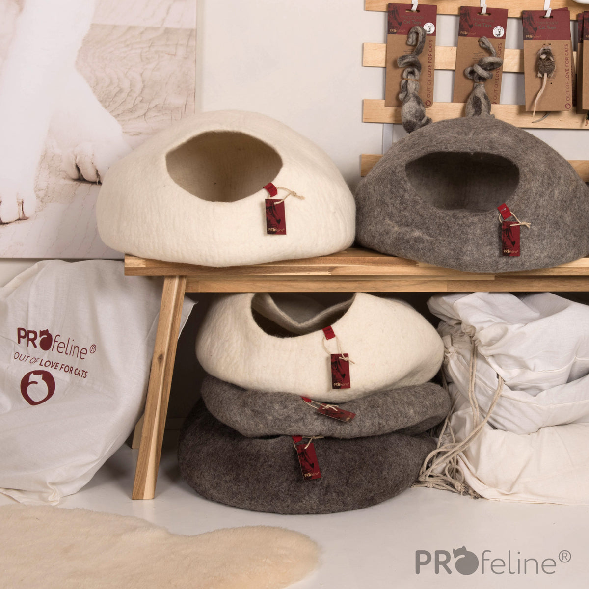 Profeline Modern Cat Cave Beds In White, Grey & Brown | at Made Moggie
