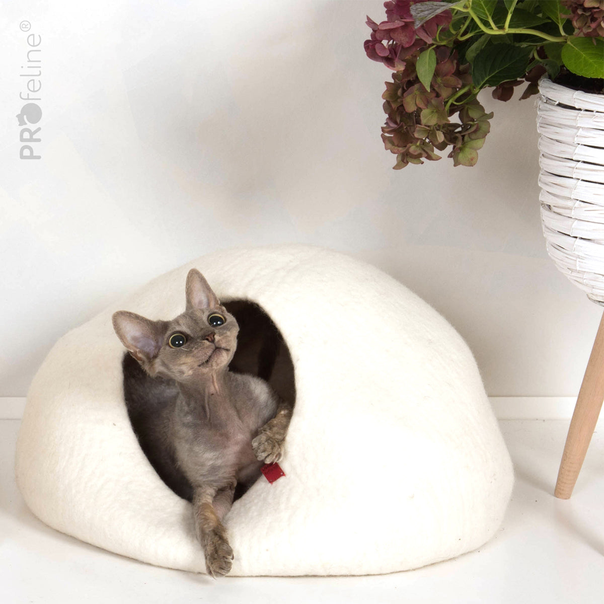 Profeline Modern Felt Cat Cave Bed, In White | at Made Moggie