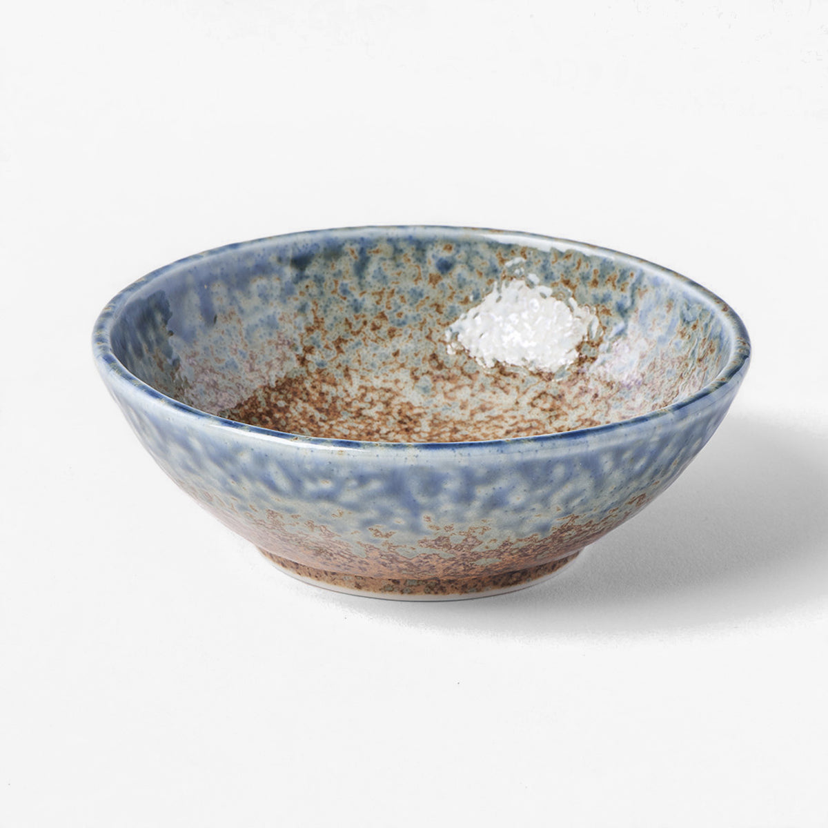 MIJ Round Earth & Sky Ceramic Cat Bowl, In Brown & Blue | at Made Moggie 