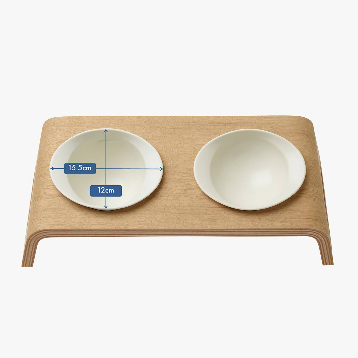 Karimoku Cat Wooden, Raised Cat Bowl Stand With Porcelain Cat Bowls | at Made Moggie