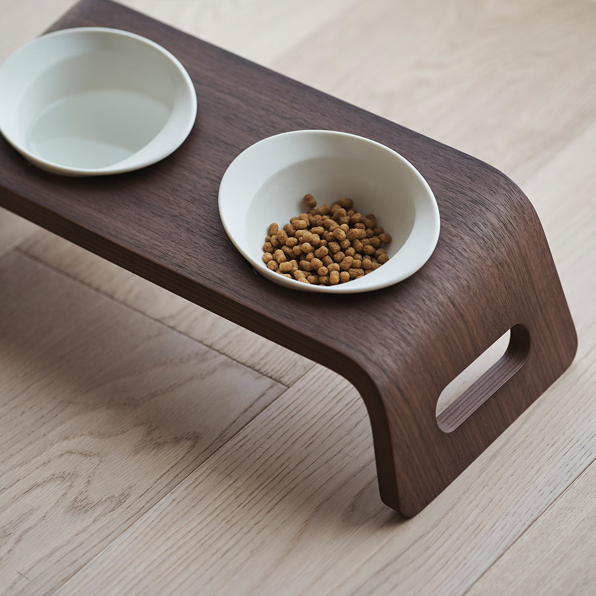 Karimoku Cat Bowl Stand, In Dark Oak Wood | at Made Moggie