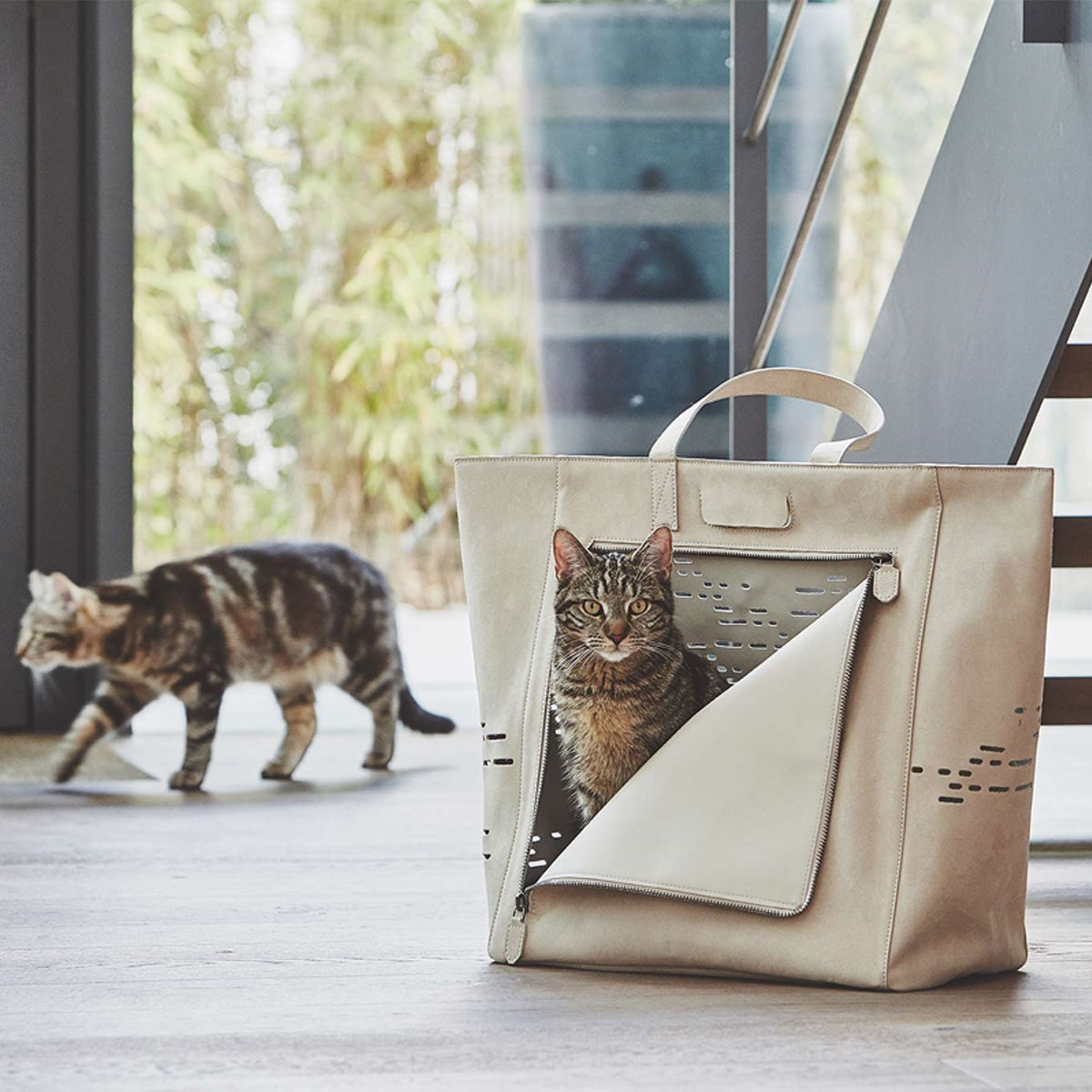 MiaCara Designer Cat Carrier, In Beige Leather | at Made Moggie