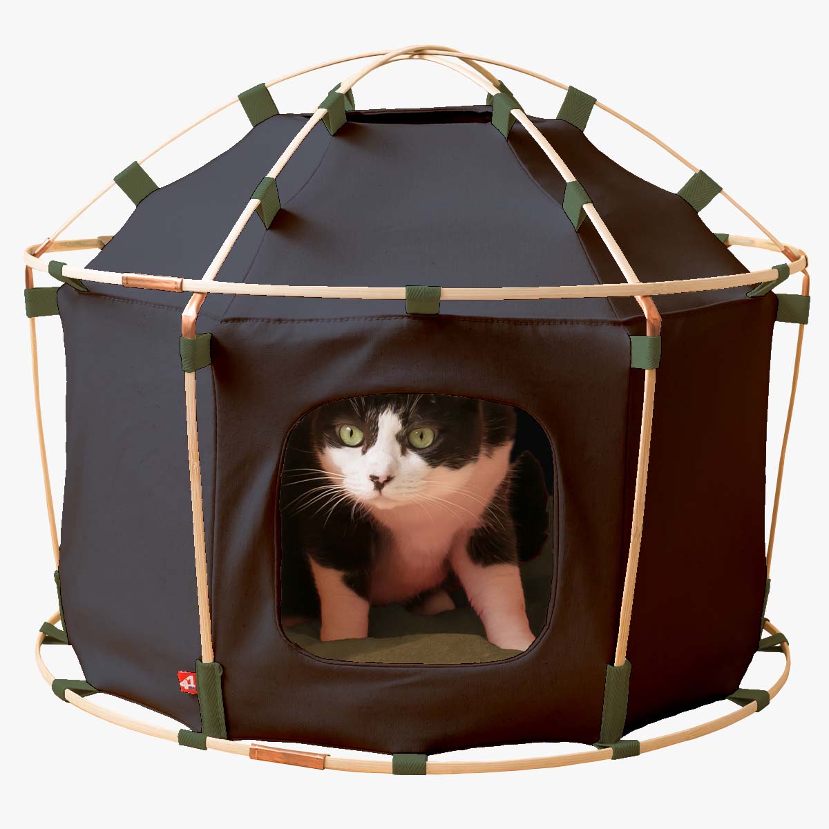 41st Century Indoor Cat Tent, Handmade In Wood & Blue Canvas | at Made Moggie